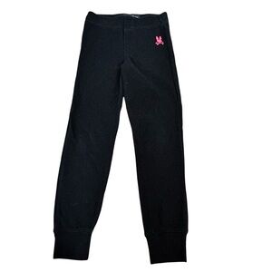 Psycho Bunny boys black waffle knit pants hot pink bunny logo size small 7/8